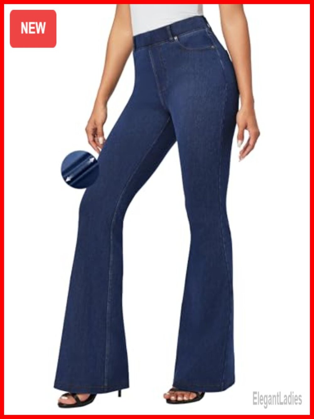 High Waisted Flare Jeans for Women Pull On Stretchy Bell Bottom Denim with